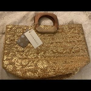 Brand new Straw Tote Bag Antik Kraft with Gold imprint.